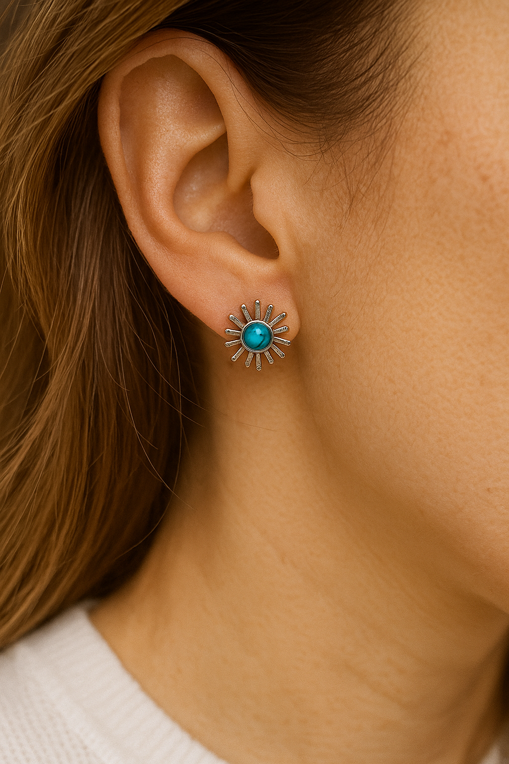 Brincos Sol de Turquesa em Prata 925 | Proteção, Comunicação e Energia Mística