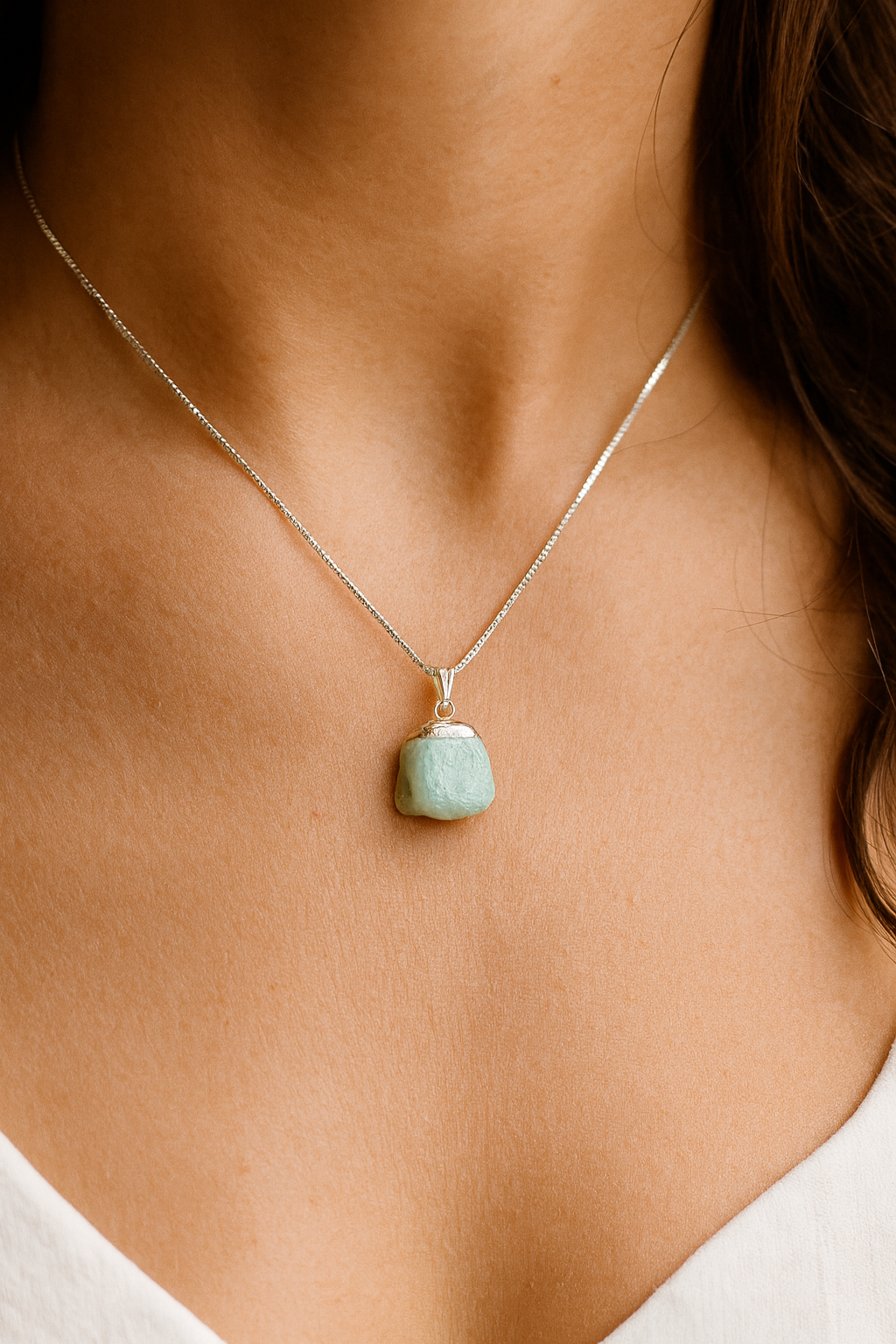 Pingente de Água Marinha com Banho de Prata | Ansiedade, Calma e Afeto.