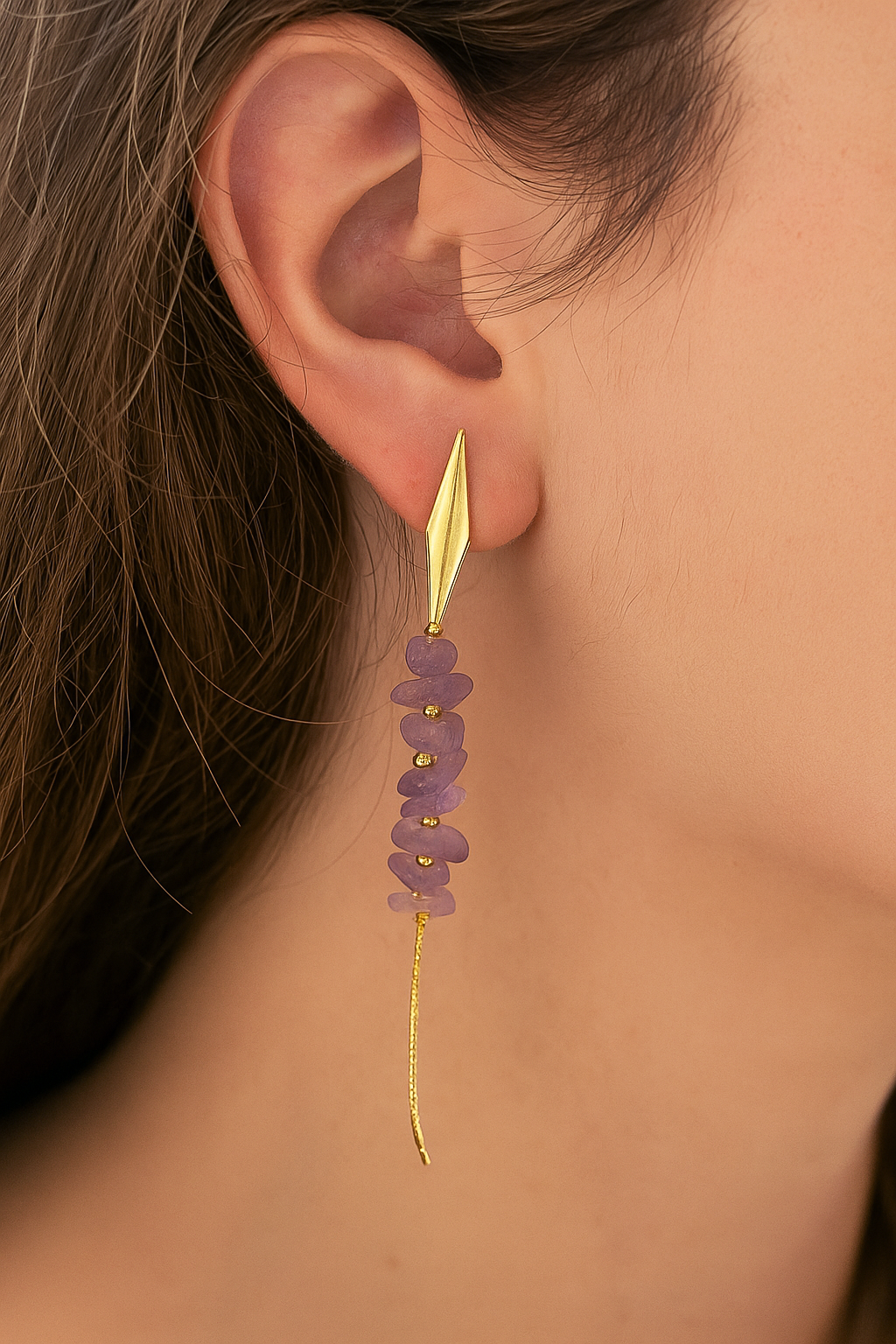 Brinco Cascalho de Ametista | Conexão Espiritual e Alta Vibração