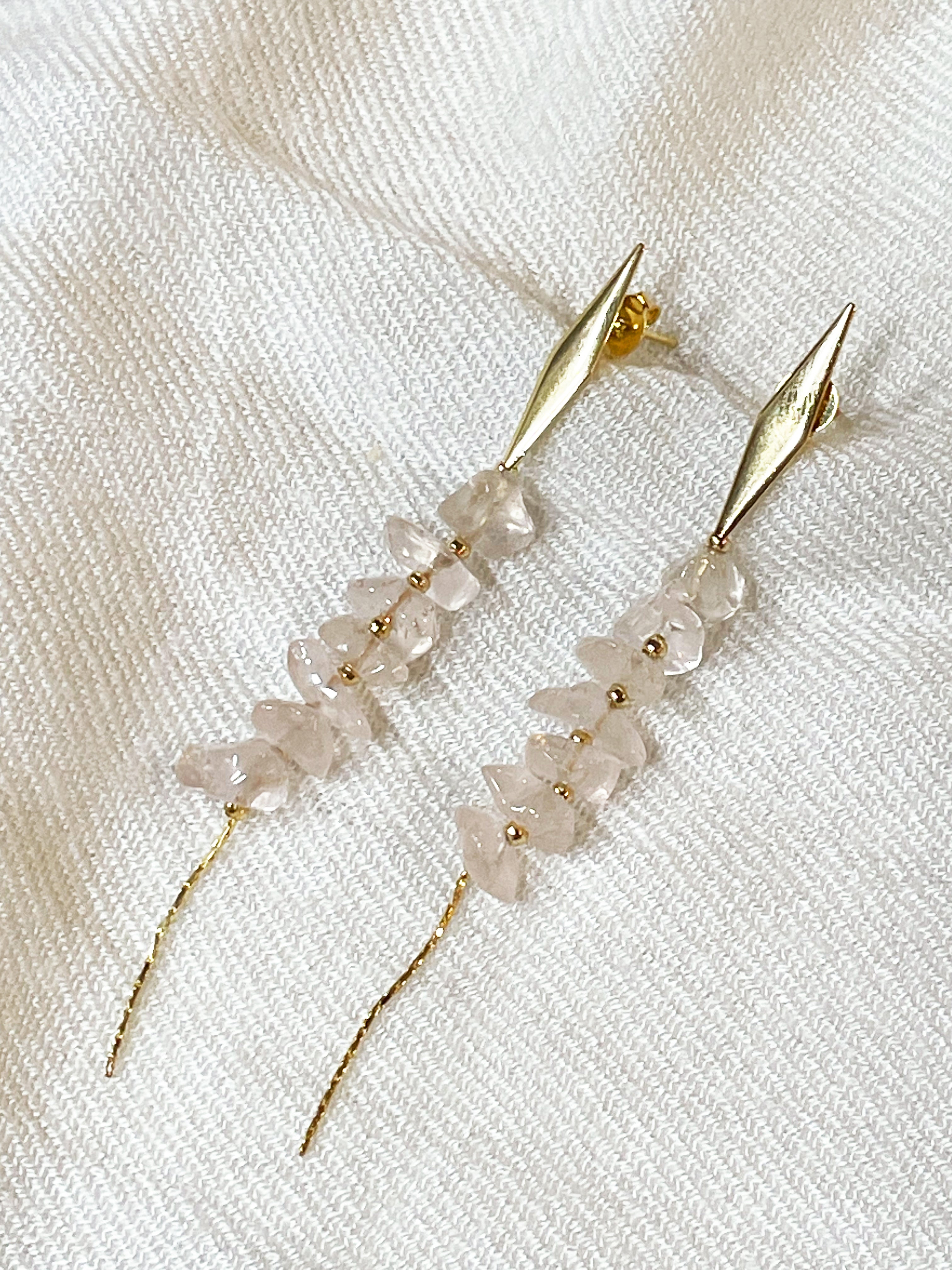 Brinco em Ouro com Quartzo Rosa Natural - Amor Próprio e Autoestima