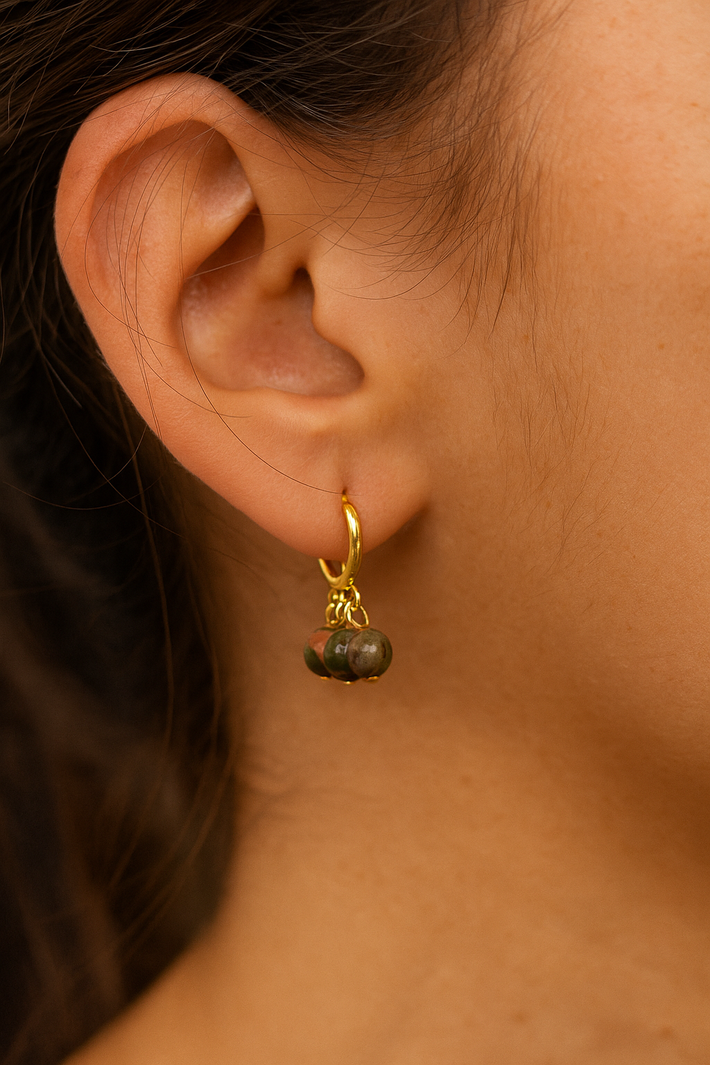 Brincos de Unakita com Banho de Ouro | Equilíbrio, Cura Emocional e Harmonia