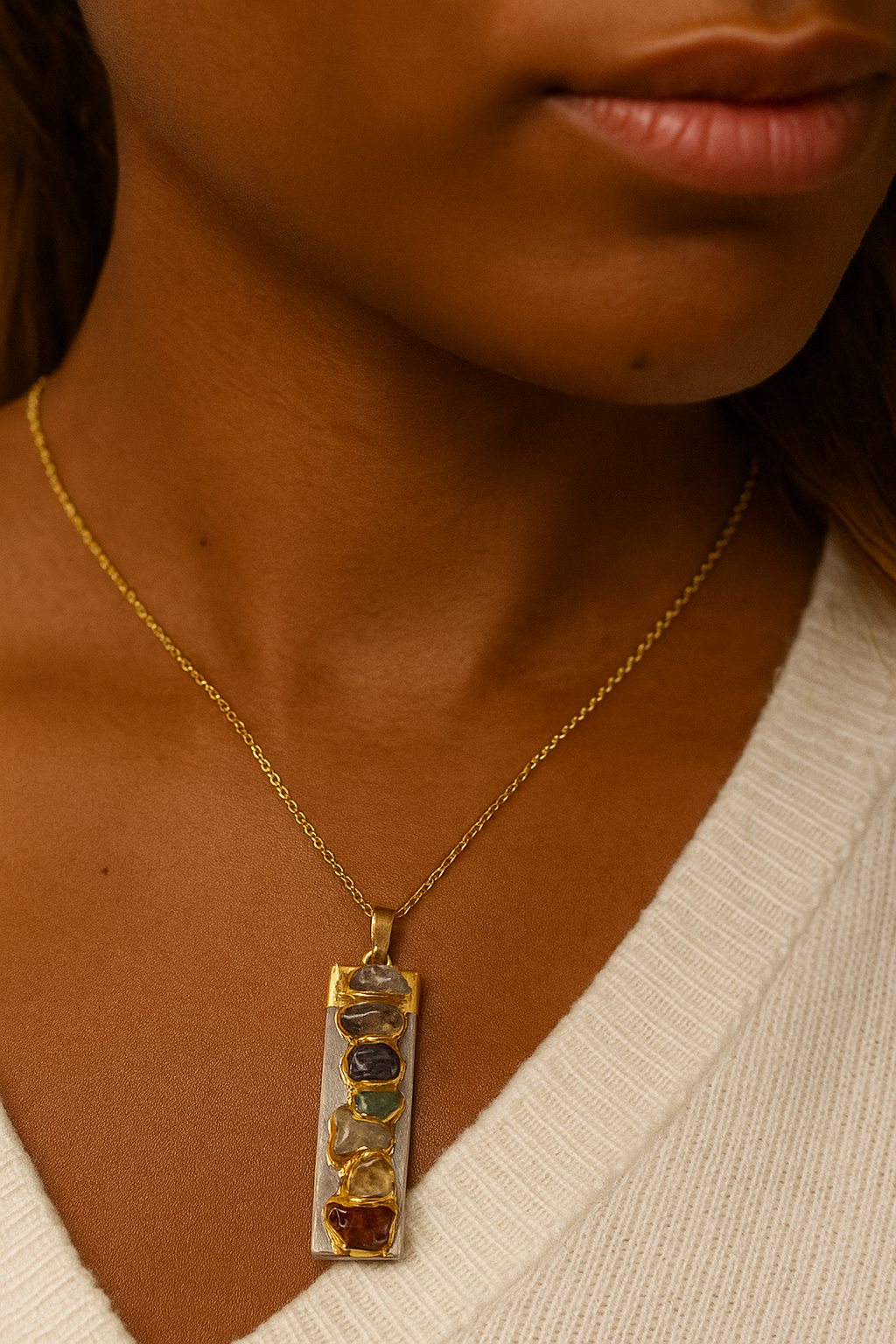 Pingente de Selenita dos 7 Chakras – Reequilibrar e limpar os chakras