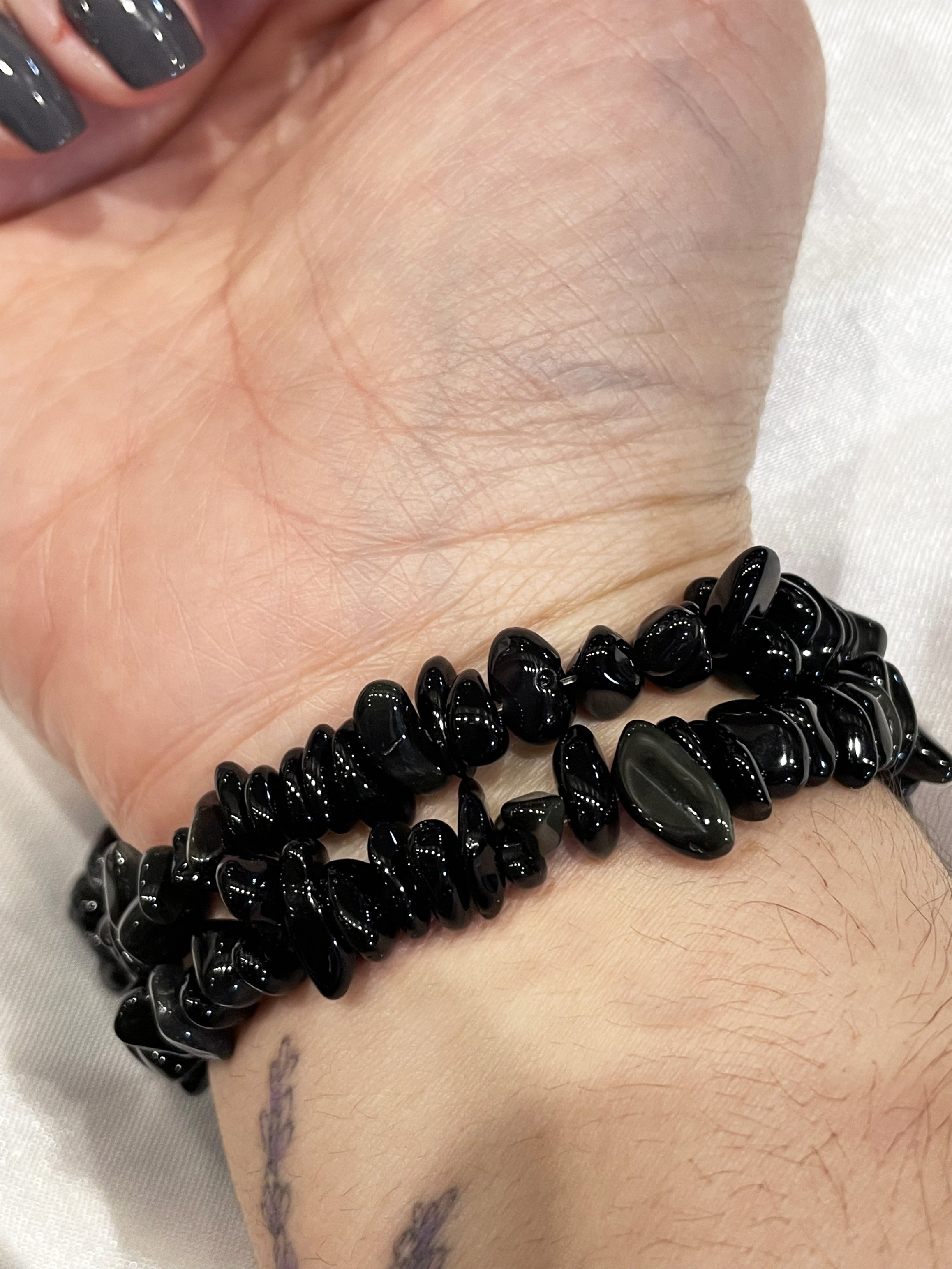 Pulseira de Cascalho em Obsidiana Preta – Pedra de Proteção, Aterramento e Centramento
